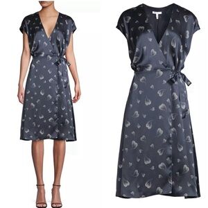BETHWYN HEART PRINT WRAP SILK DRESS IN MIDNIGHT from Joie NWOT